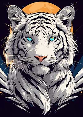White Tiger Portrait with Moon