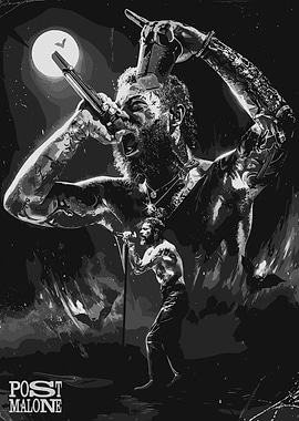 Post Malone Monochrome Concert Illustration