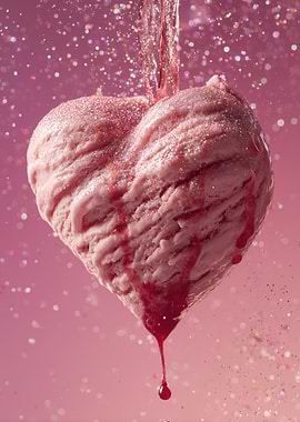 Heart-shaped ice cream with liquid