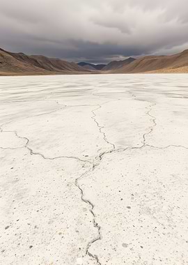 Cracked Earth Landscape with Mountains