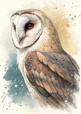 Watercolor Barn Owl Portrait Illustration