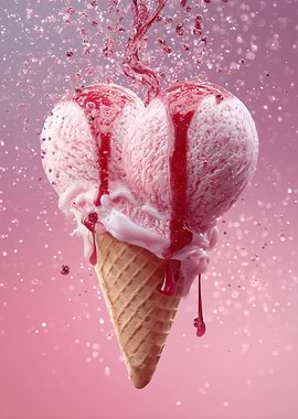 Strawberry Ice Cream Cone with Syrup