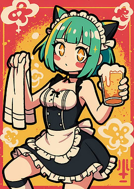 Anime Cat Maid with Beer