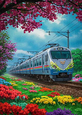Train in a Floral Landscape