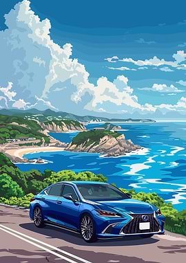 Blue Car by the Coastline