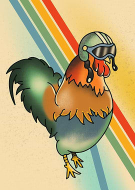 Retro Rooster with Helmet Illustration arc raiders concept