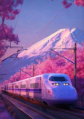 Japanese Train with Mount Fuji