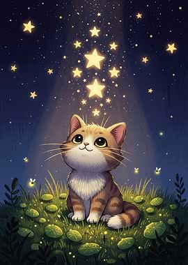 Cute Cat Gazing at Stars
