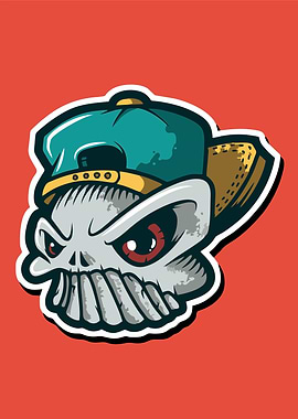 Cartoon Skull with Cap Illustration