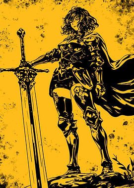 Female Knight with Sword, Black and Yellow