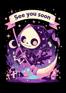 Cute Grim Reaper with Scythe Illustration