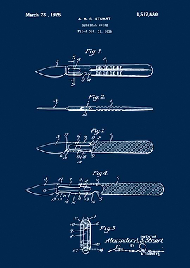 Surgical Knife 1926 Patent, Scalpel Patent