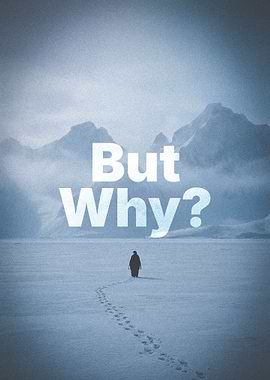 But Why? – Minimalist Penguin Meme in Icy Landscape | Existential Wall Art