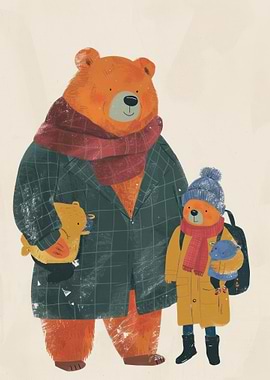 Bear Family Winter Illustration