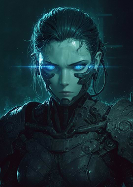 Cyberpunk Warrior Woman Portrait