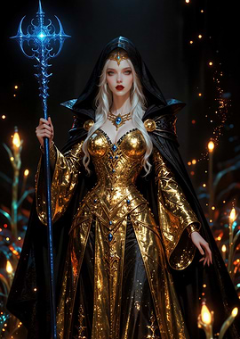 Golden Enchantress with Magic Staff