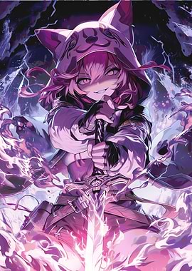 Anime Girl with Sword in Purple Hues