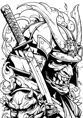 Samurai Warrior Black and White Illustration