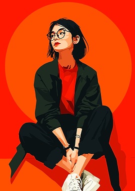 Stylish Woman Portrait with Orange Background