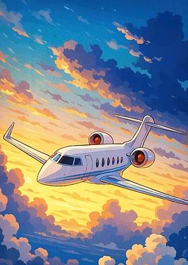 Private Jet Flying Through Cloudy Sky
