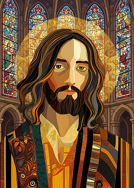 Jesus Christ Stained Glass Style Portrait