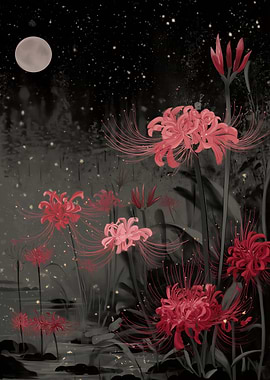 Red Spider Lilies under Moonlight