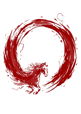 Red Horse in Circle Ink Drawing