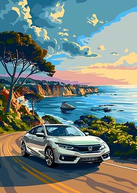 Car on Coastal Road Trip