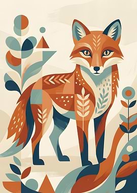 Stylized Fox Illustration with Geometric Elements