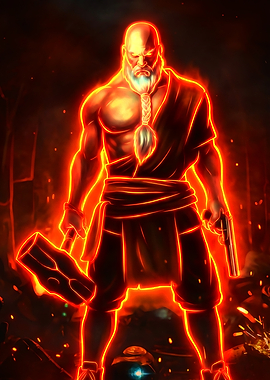 Bald Warrior with Hammer and Gun