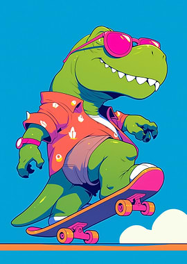 Cool Dinosaur Skateboarder