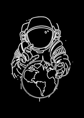 Astronaut Holding Earth Outline