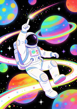 Astronaut in Colorful Space