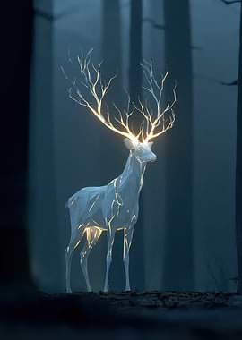 Glowing Deer in Misty Forest