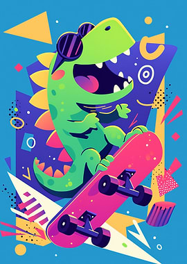 Cool Dinosaur on Skateboard Cartoon