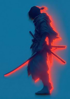Neon Samurai Warrior in Blue