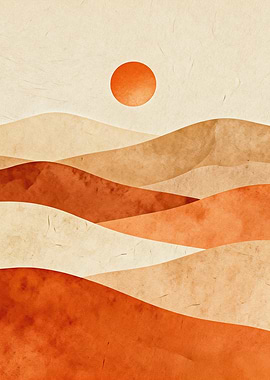 JAPANDI Wavy Desert Hills Abstract Sun Poster