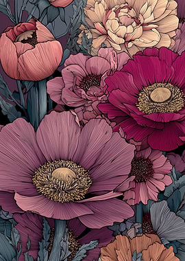 Floral Arrangement with Line Art Details