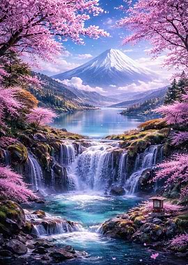 Mount Fuji and Cherry Blossoms Landscape
