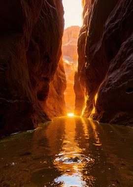 Canyon Narrows with Water Reflection