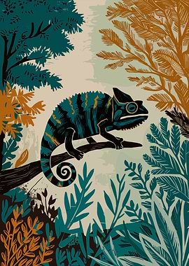 Chameleon in the Jungle Illustration