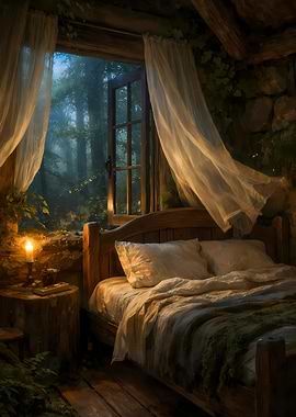 Cozy Bedroom with Forest View