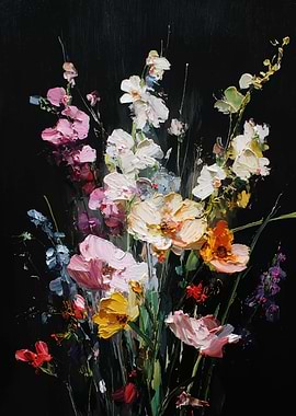 Floral Painting on Black Background