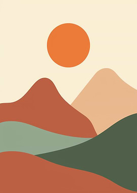 Minimalist Landscape with Sun and Hills