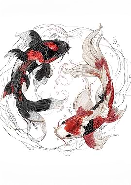 Koi Fish Yin Yang Illustration