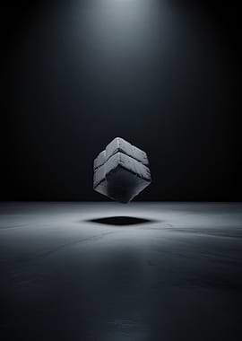 Floating Stone Cube in Dark Space