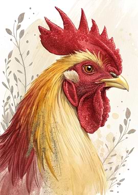Rooster Portrait Illustration