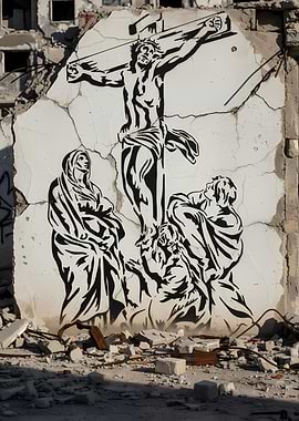 Crucifixion Graffiti on Ruined Wall