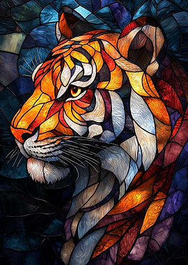 Stained Glass Tiger Portrait