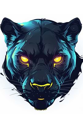 Stylized Black Panther Portrait with Glowing Eyes